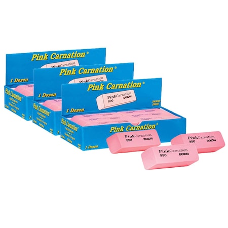 Dixon Ticonderoga Pink Carnation Erasers, Large Bevel, 36PK 38900